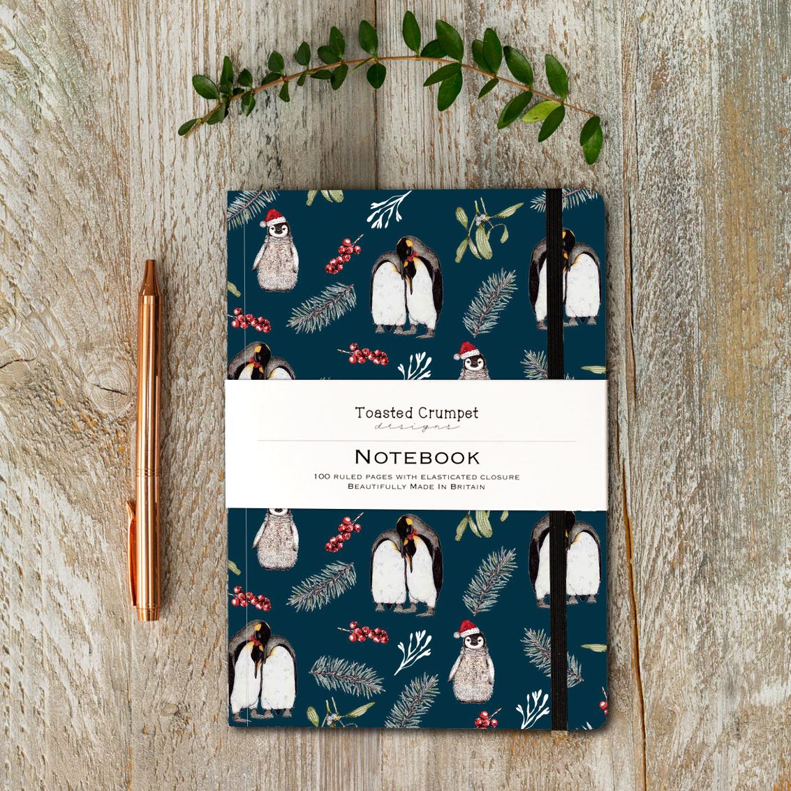 Christmas Penguin (Noir) A5 Lined Notebook