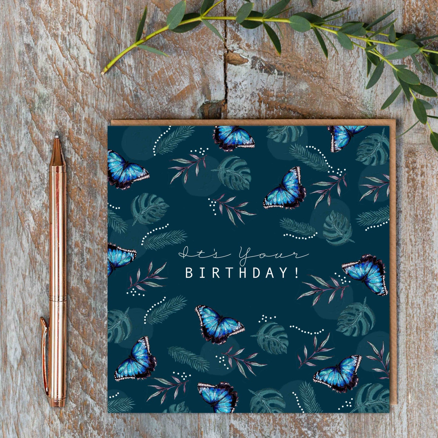 It's Your Birthday (Blue Morpho Noir) Card (Cello-Free)