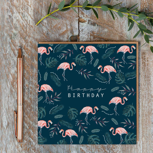 Happy Birthday (Flamingo Noir) Card (Cello-Free)