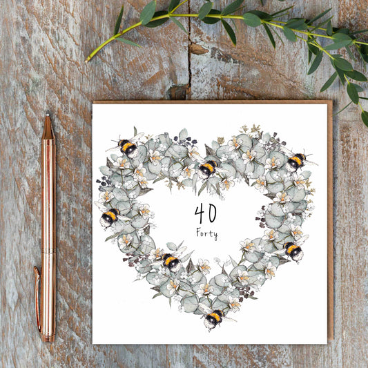 Forty (Bees & Eucalyptus) Card (Cello-Free)
