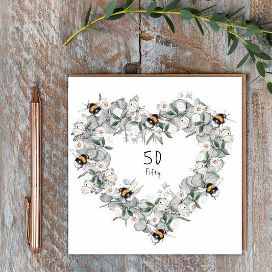Fifty (Bees & Eucalyptus) Card (Cello-Free)