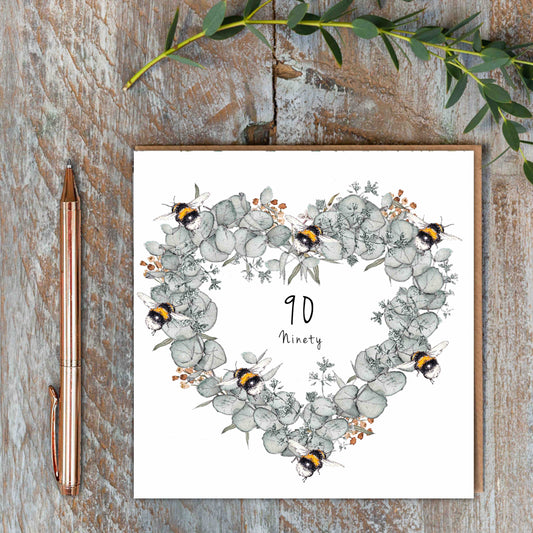 Ninety (Bees & Eucalyptus) Card (Cello-Free)
