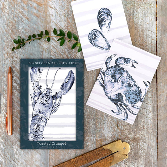 "Inky Shells" Boxed Set of 8 Mixed Notecards