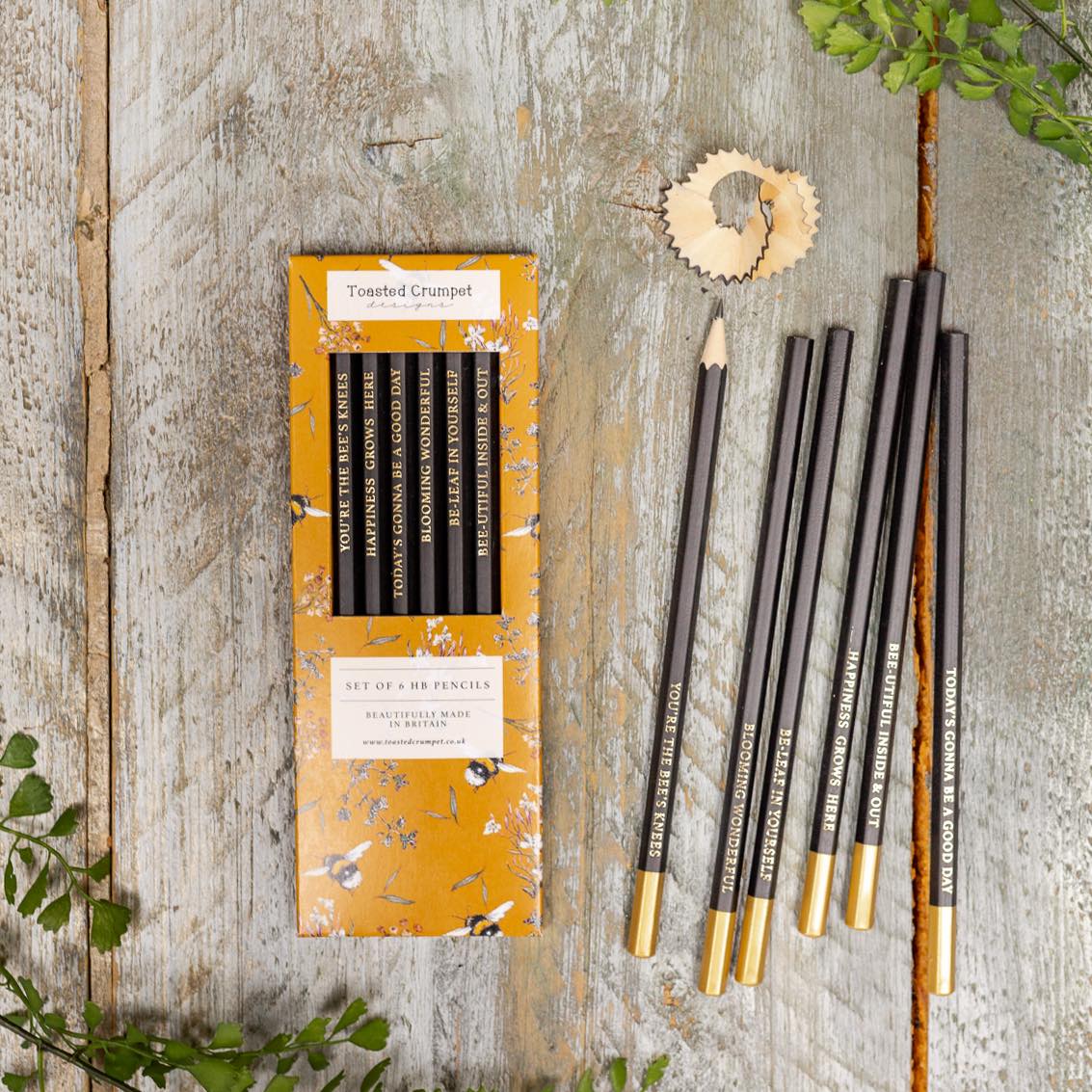 Bee & Honeysuckle (Gold) Set of 6 Pencils