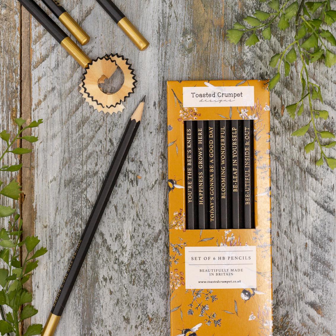 Bee & Honeysuckle (Gold) Set of 6 Pencils