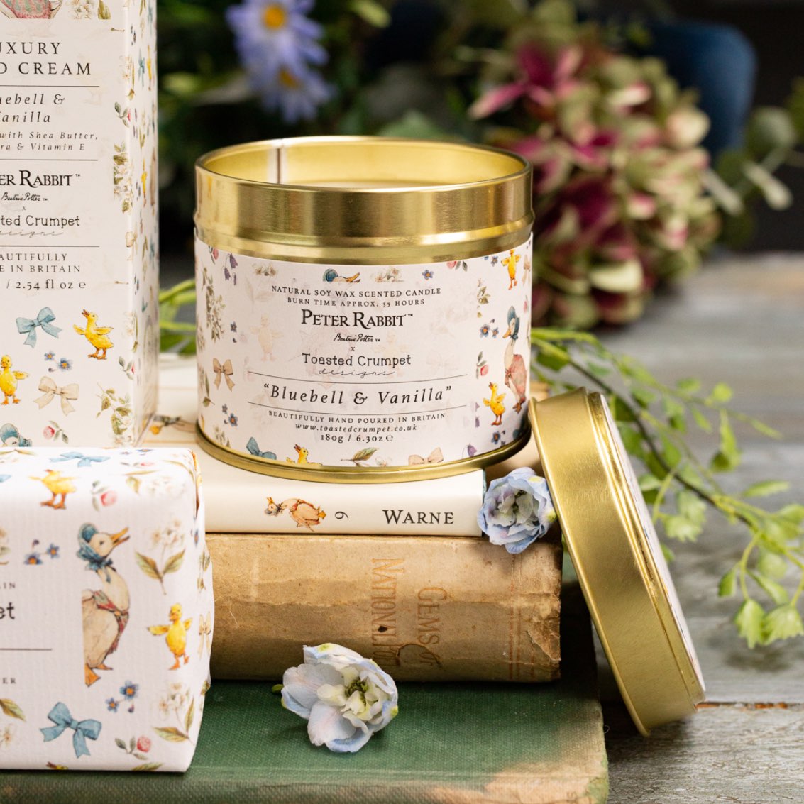 Jemima Puddle-Duck "Bluebell & Vanilla" Candle in a Matt Gold Tin