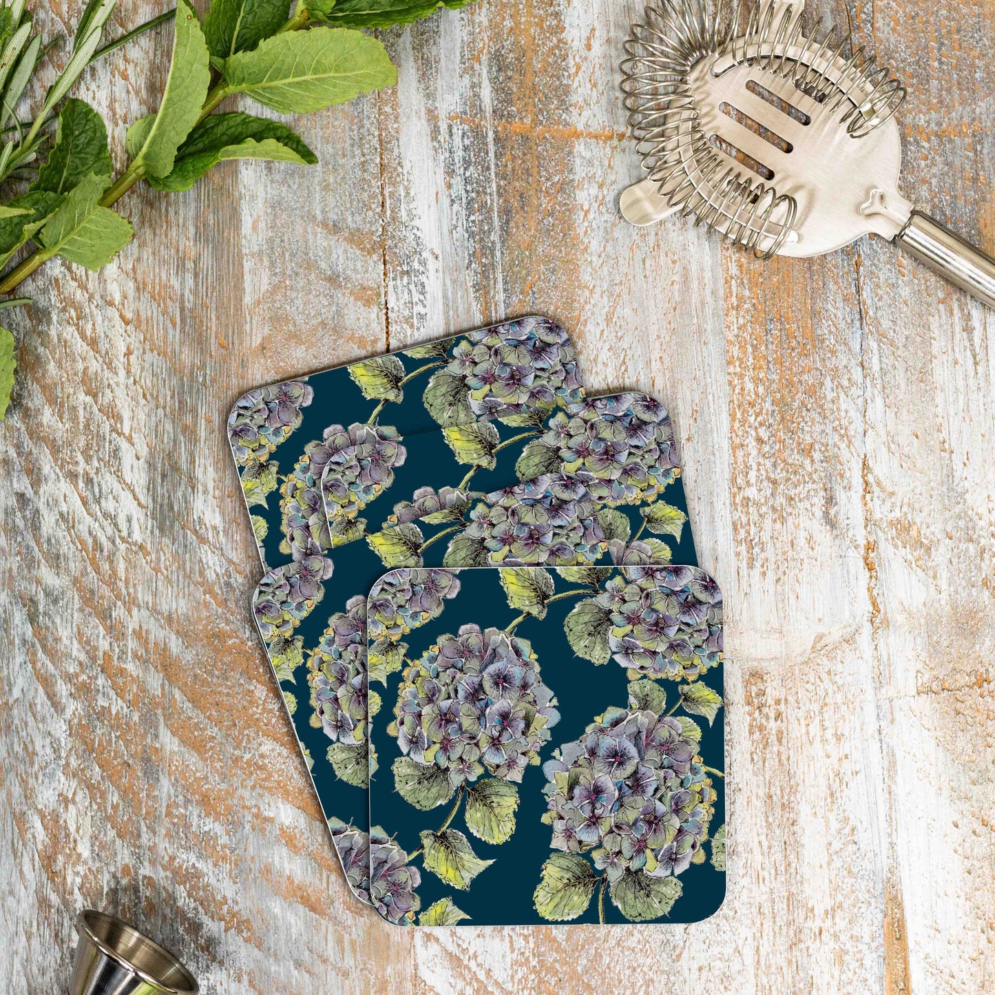 Hydrangea (Noir) Set of 4 Coasters