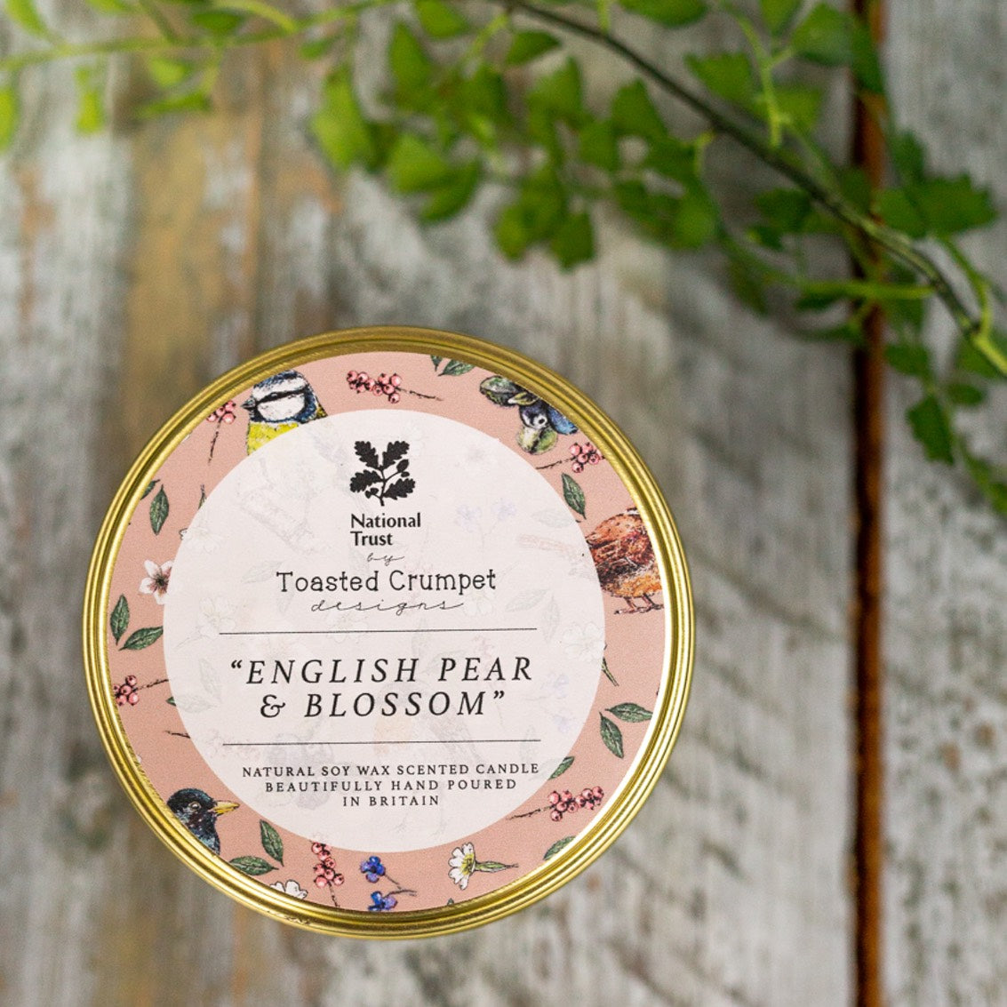 English Pear & Blossom Candle in a Matt Gold Tin