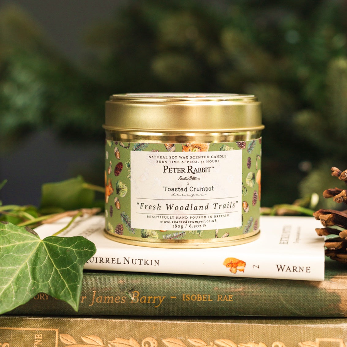 Squirrel Nutkin "Fresh Woodland Trails" Candle in a Matt Gold Tin