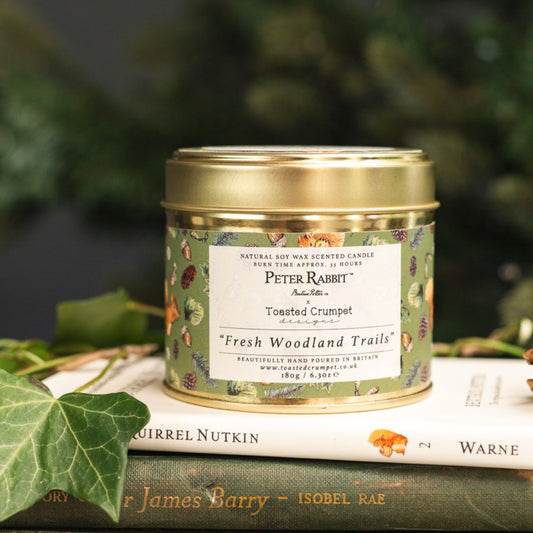 Squirrel Nutkin "Fresh Woodland Trails" Candle in a Matt Gold Tin
