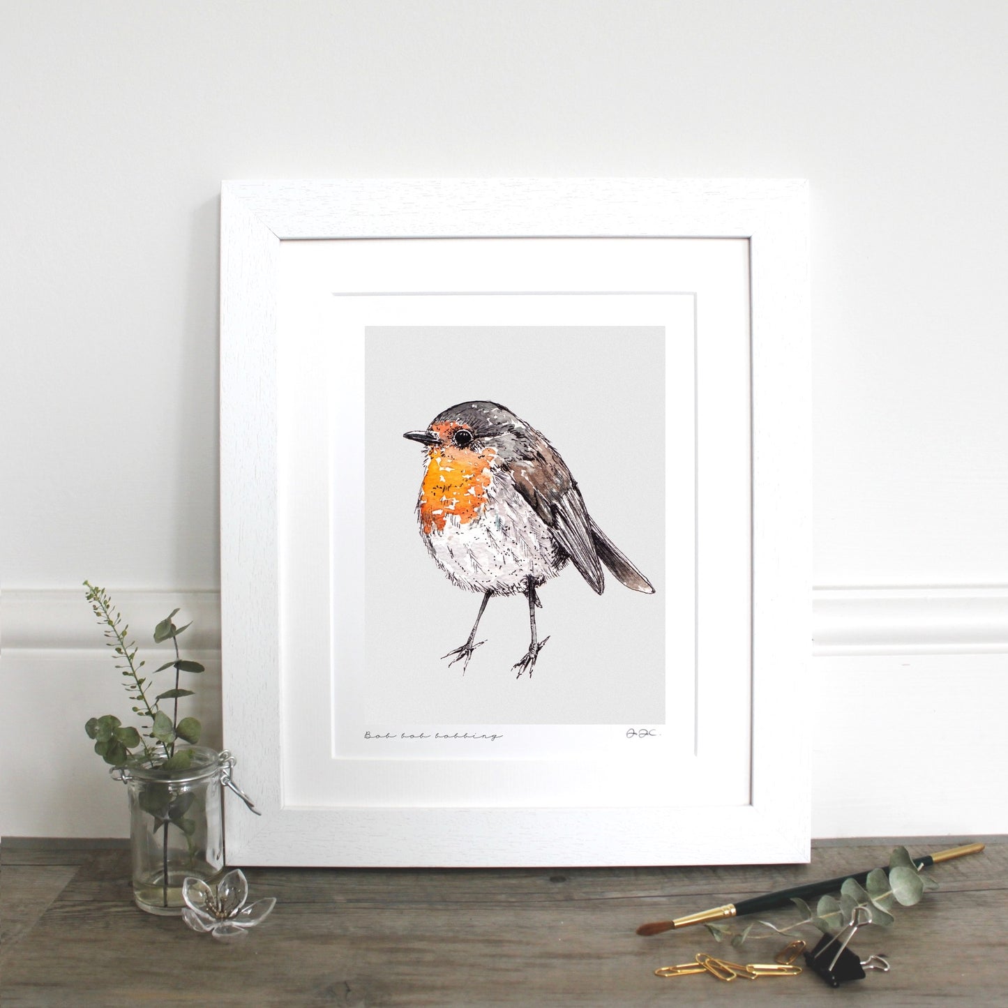 Bob Bob Bobbing (Robin) 10x12" Mounted Fine Art Print