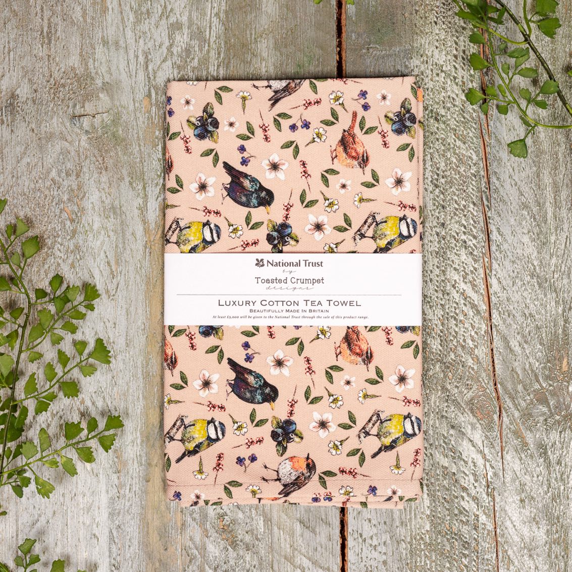Garden Birds (Pink Blush) Tea Towel