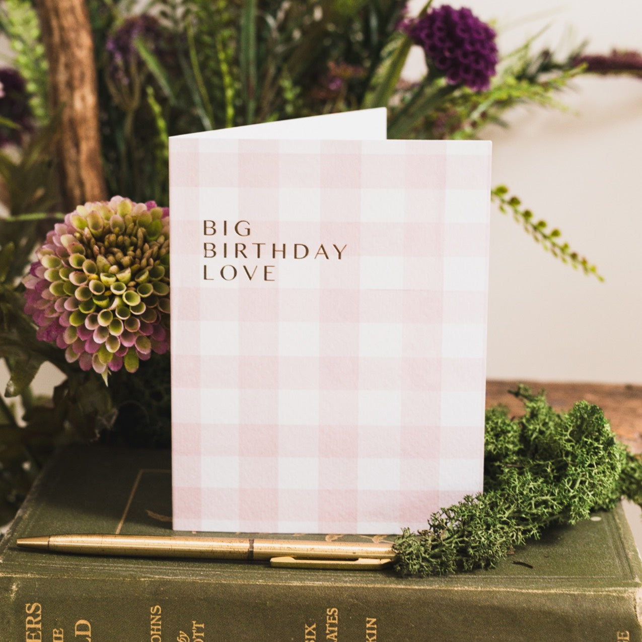 NEW! Big Birthday Love (Blush & White Check) Card (Cello-Free)