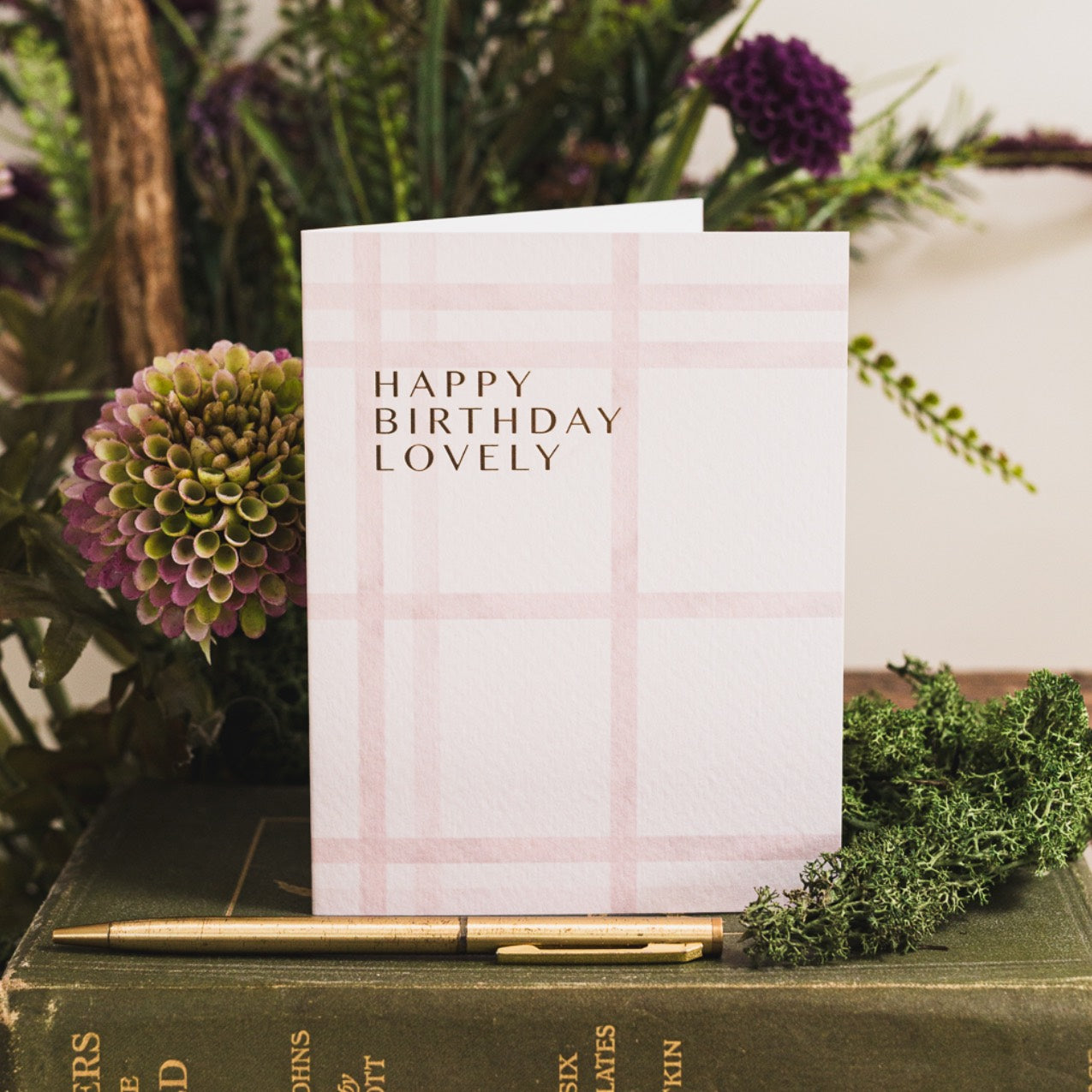 NEW! Happy Birthday Lovely (Pink Grid) Card (Cello-Free)
