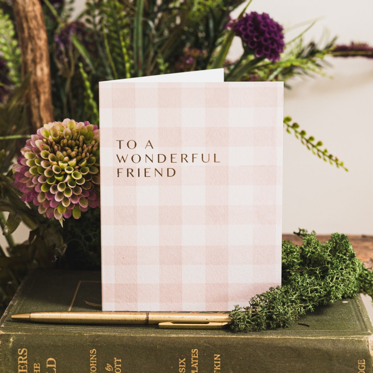 NEW! Wonderful Friend (Apricot & White Check Card (Cello-Free)