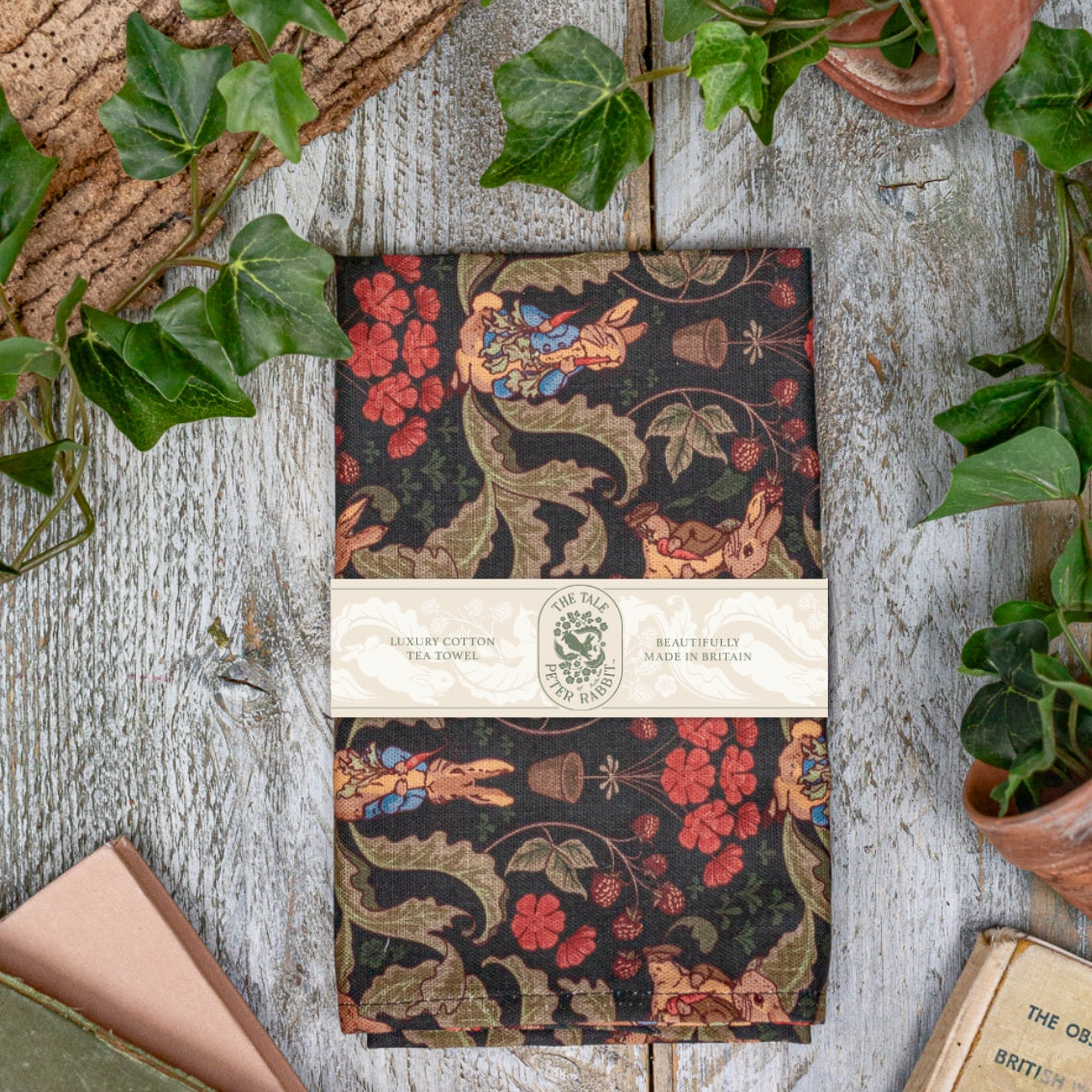 NEW! Peter Rabbit "The Vegetable Thief" (Noir) Tea Towel