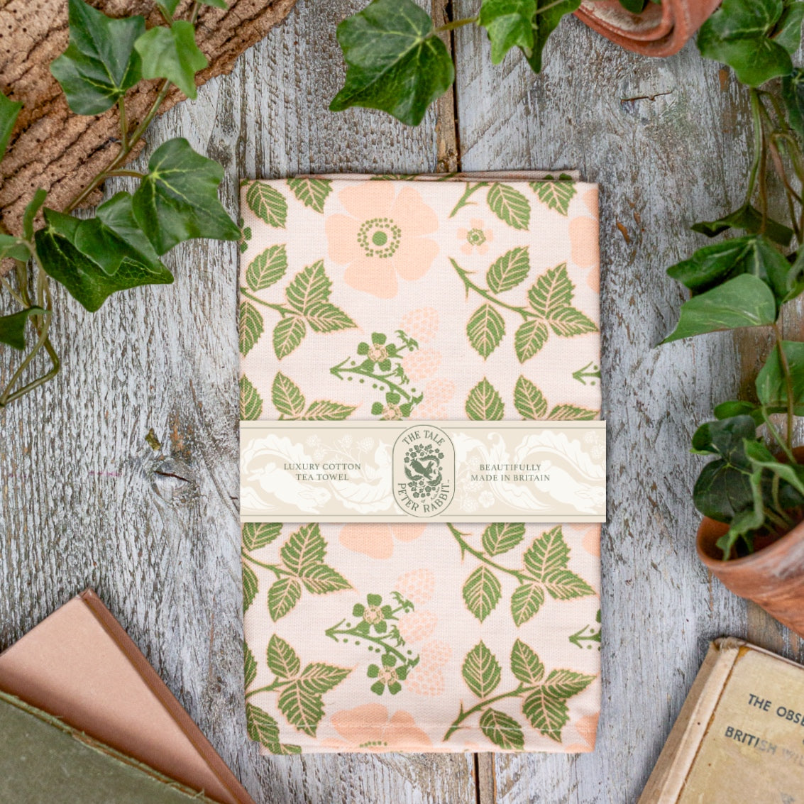 NEW! Flopsy Bunny "Blackberries & Roses" Tea Towel