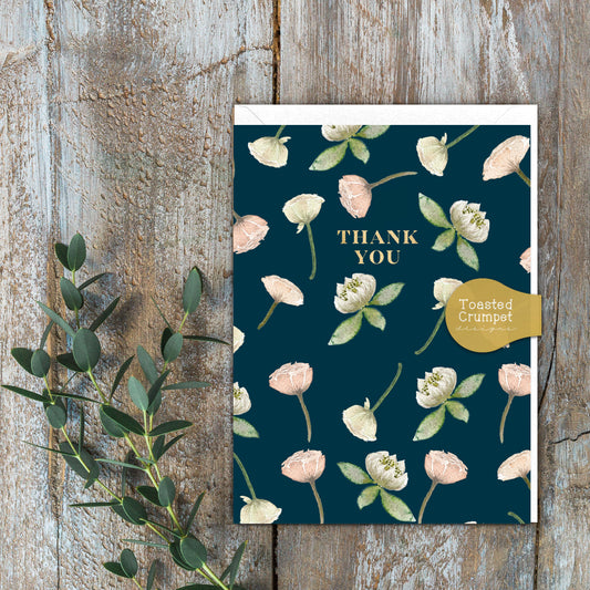 Thank You (Peonies & Waterlilies) Card (Cello-Free)