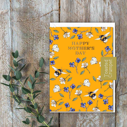 Happy Mother's Day (Bees & Butterflies on Sunshine Yellow) Card (Cello-Free)