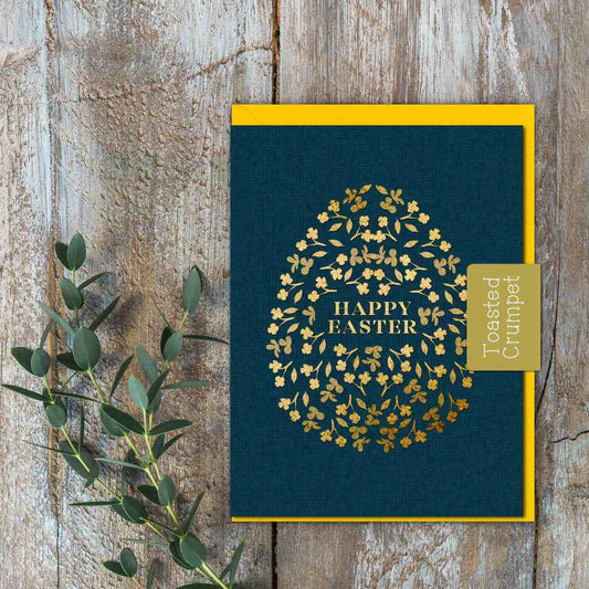 Happy Easter (Golden Floral Egg) Card (Cello-Free)