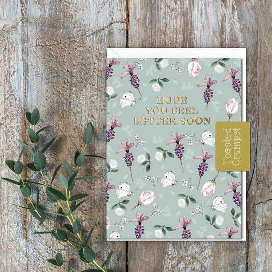 Feel Better Soon (Lavender & White Butterflies) Card (Cello-Free)