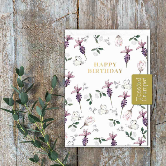 Happy Birthday (Lavender & White Butterflies) Card (Cello-Free)