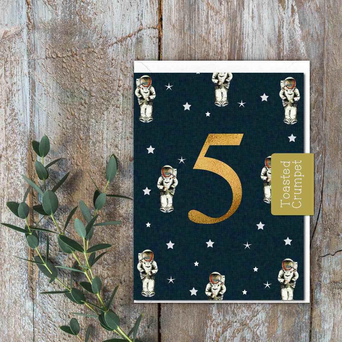 "Five" Birthday Milestone (Spaceman) Card (Cello-Free)