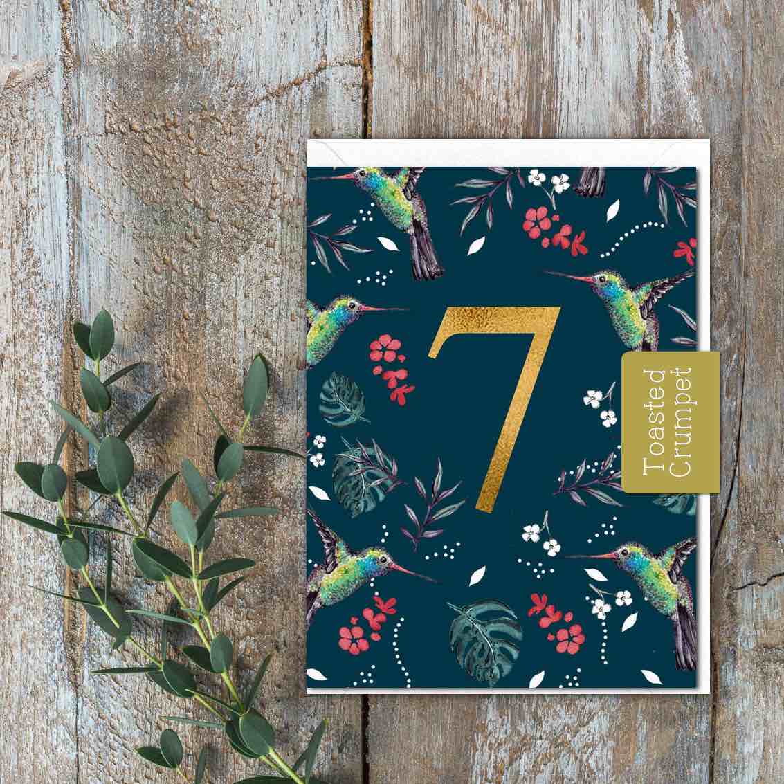"Seven" Birthday Milestone (Hummingbird) Card (Cello-Free)