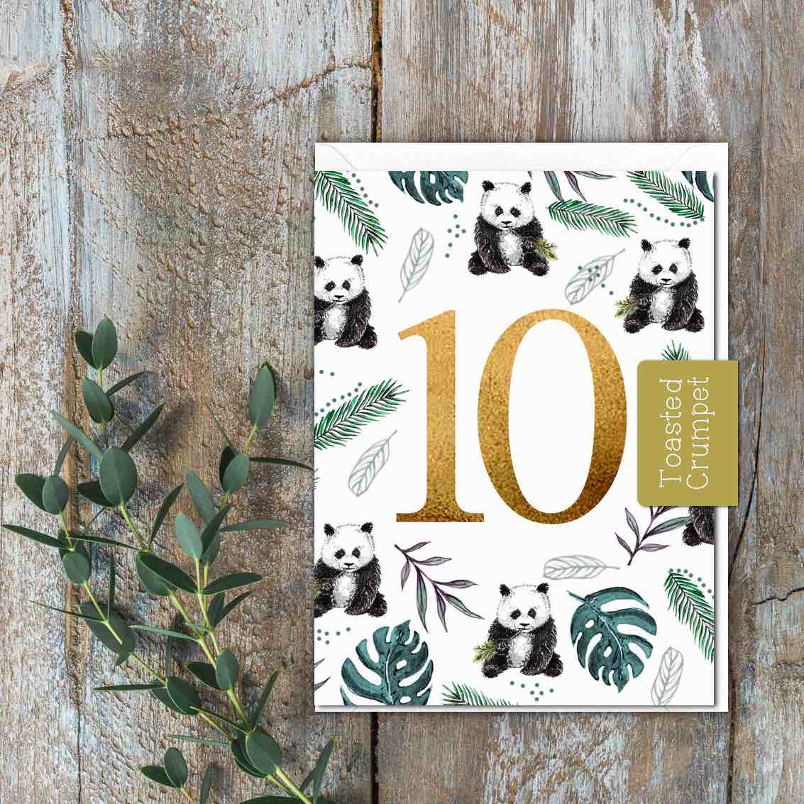 "Ten" Birthday Milestone (Panda) Card (Cello-Free)