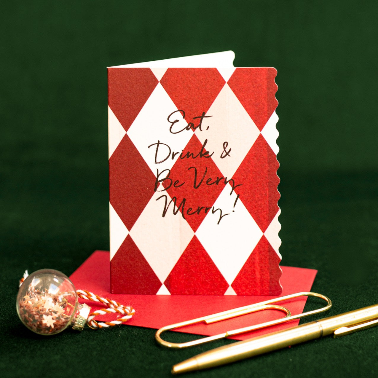 NEW! Eat, Drink & Be Very Merry (Harlequin) Card (Cello-Free) (available for dispatch from August 2026)