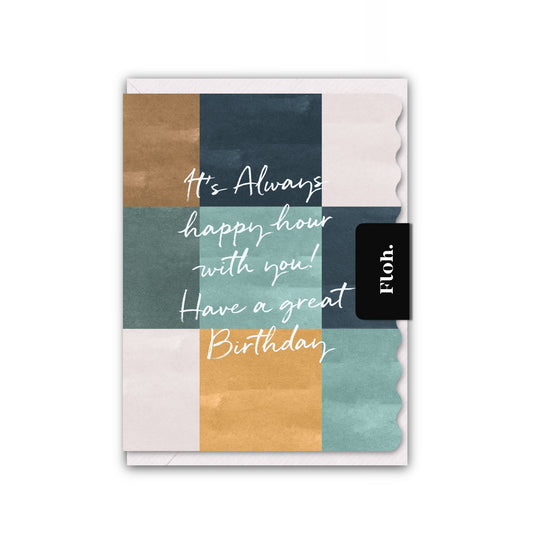 NEW! Its Always Happy Hour (Blue Spritz Noir Checkerboard) Card (Cello-Free) (available for dispatch from Jan 2026)