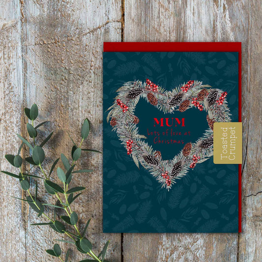 Mum Lots of Love at Christmas (Foliage Noir) Card (Cello-Free)