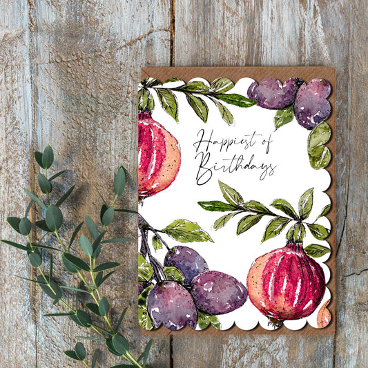 NEW! Happiest of Birthdays (Pomegranate & Plum Pure) Card (Cello-Free) (available for dispatch from Jan 2026)