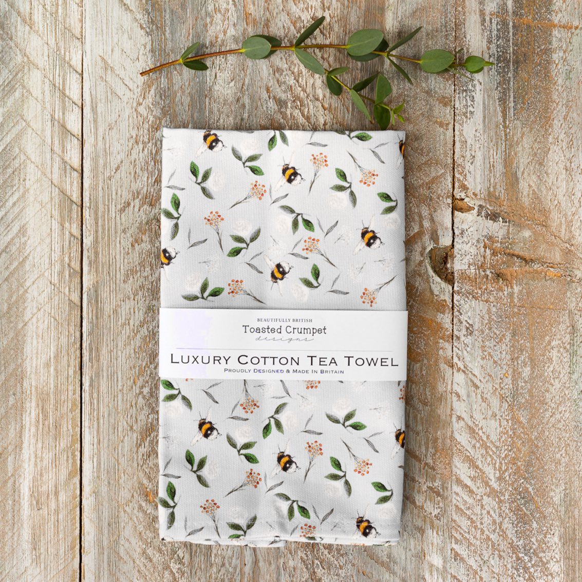 Bees (Duck Egg Blue) Tea Towel