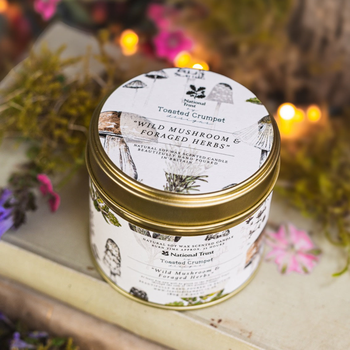 Wild Mushroom & Foraged Herbs Candle in a Matt Gold Tin