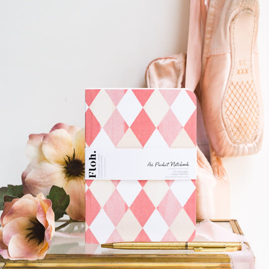 NEW! Ballet Pink & Rose (Harlequin) A6 Lined Pocket Notebook