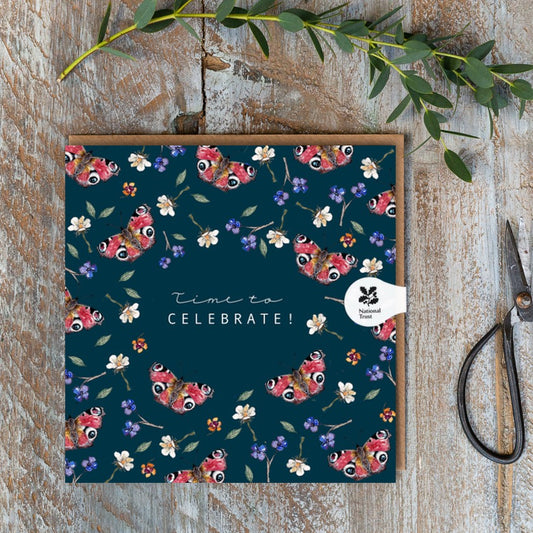 Time to Celebrate! (Peacock Butterflies Noir) Card (Cello-Free)