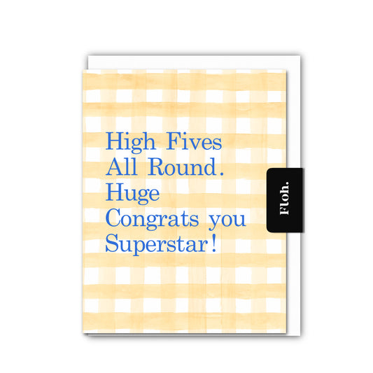 NEW! High Fives All Round (Lemon Gingham) Card (Cello-Free)