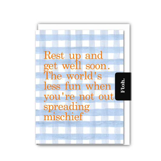 NEW! Rest up & Get Well Soon (Sky Blue Gingham) Card (Cello-Free)