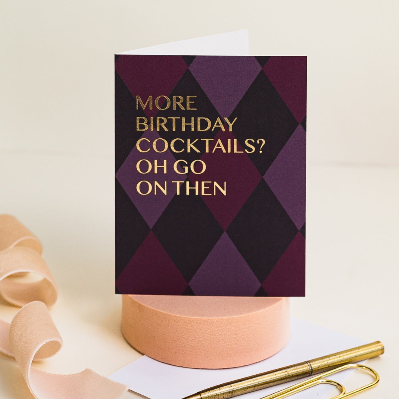 NEW! More Birthday Cocktails (Harlequin) Card (Cello-Free)