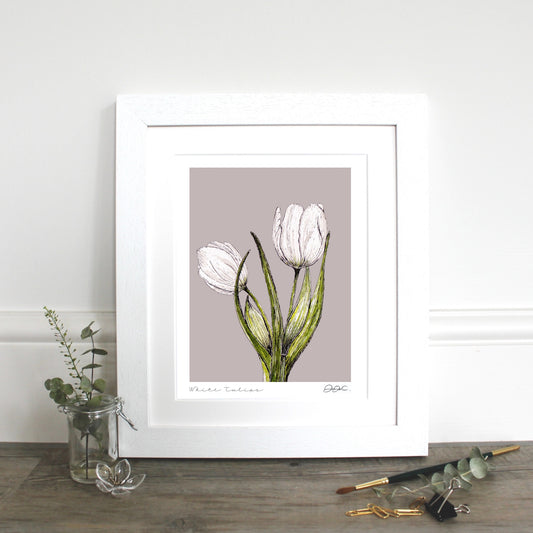 White Tulips 10x12" Mounted Fine Art Print
