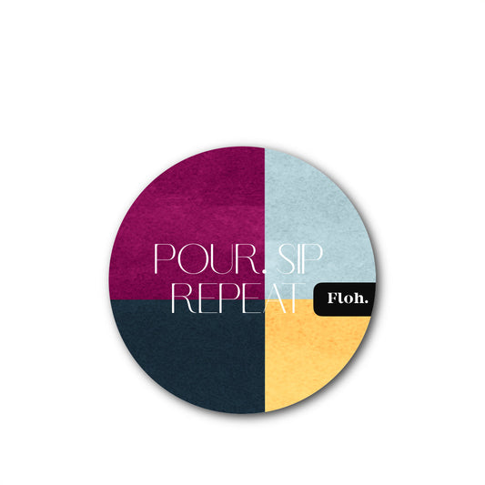 NEW! Pour, Sip, Repeat (Colour Block) Round Coaster (available for dispatch from Jan 2026)