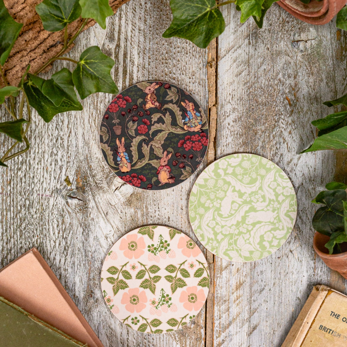 NEW! Flopsy Bunny "Blackberries & Roses" Round Coaster