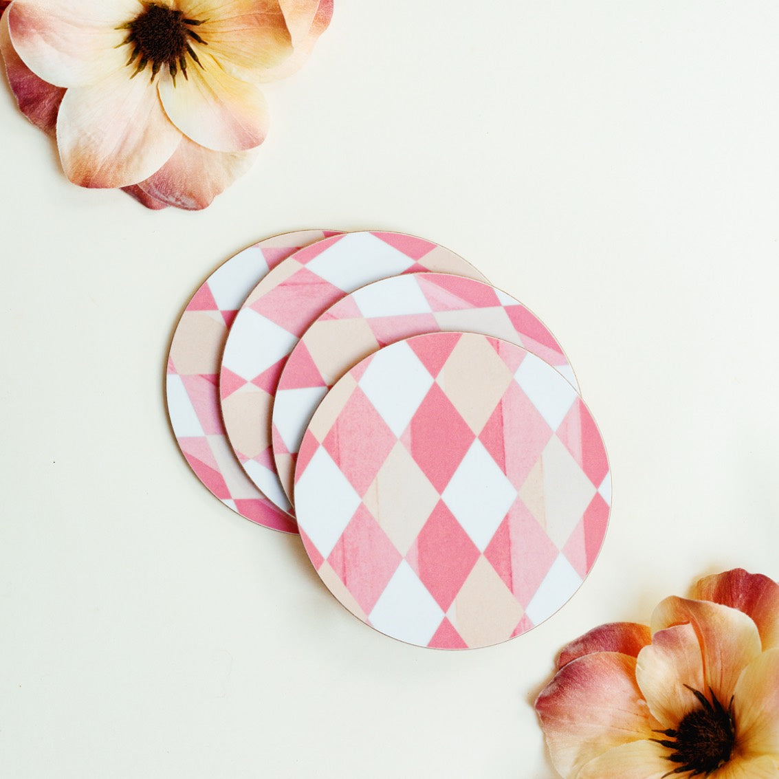 NEW! Ballet Pink & Rose (Harlequin) Round Coaster