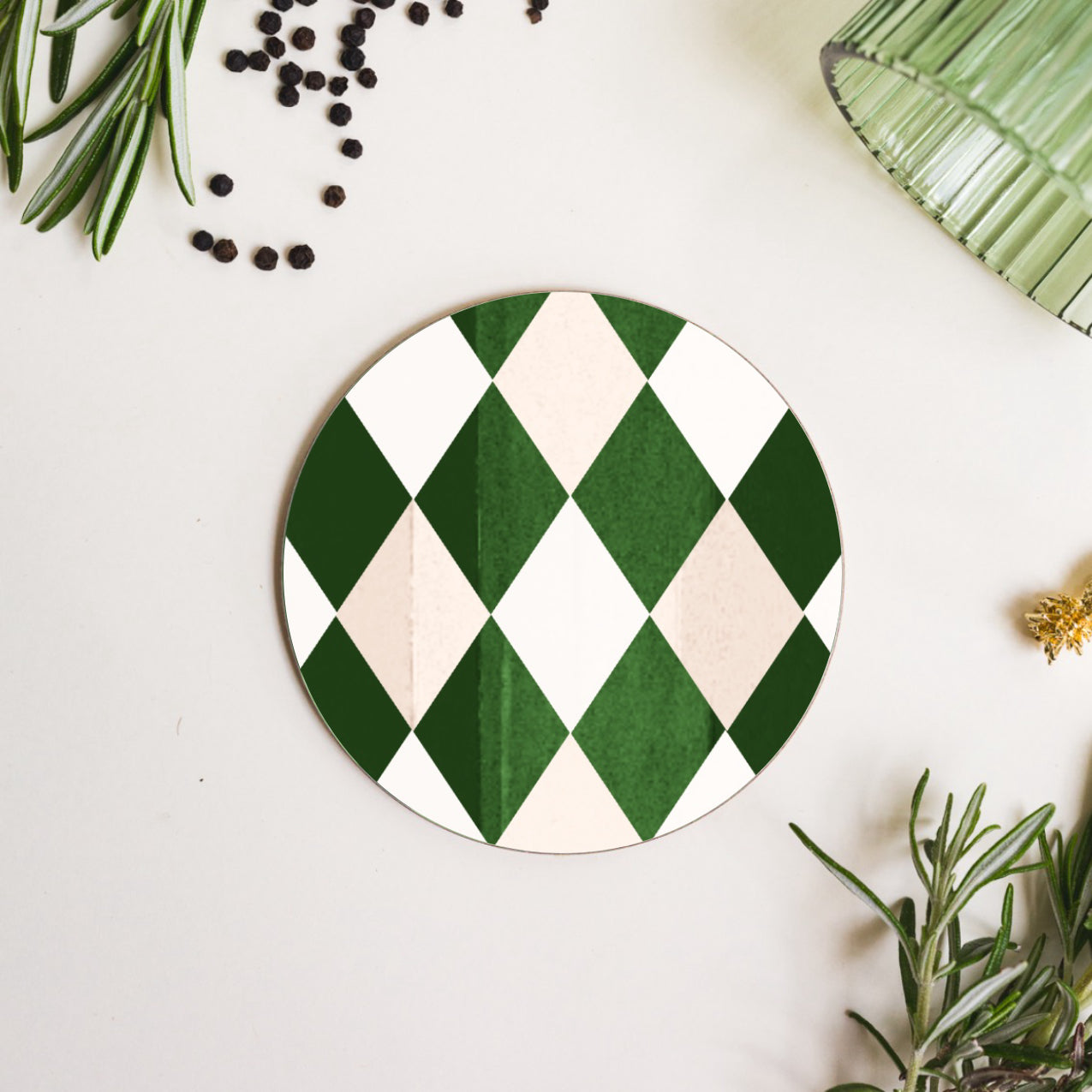 NEW! Emerald Green (Harlequin) Round Coaster