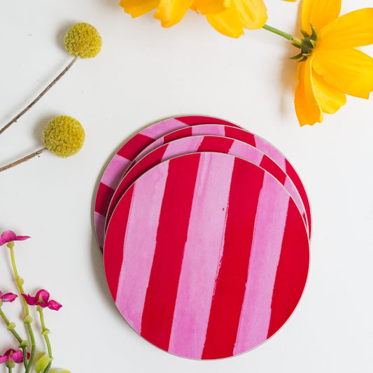 NEW! Strawberry Sorbet (Stripes) Round Coaster