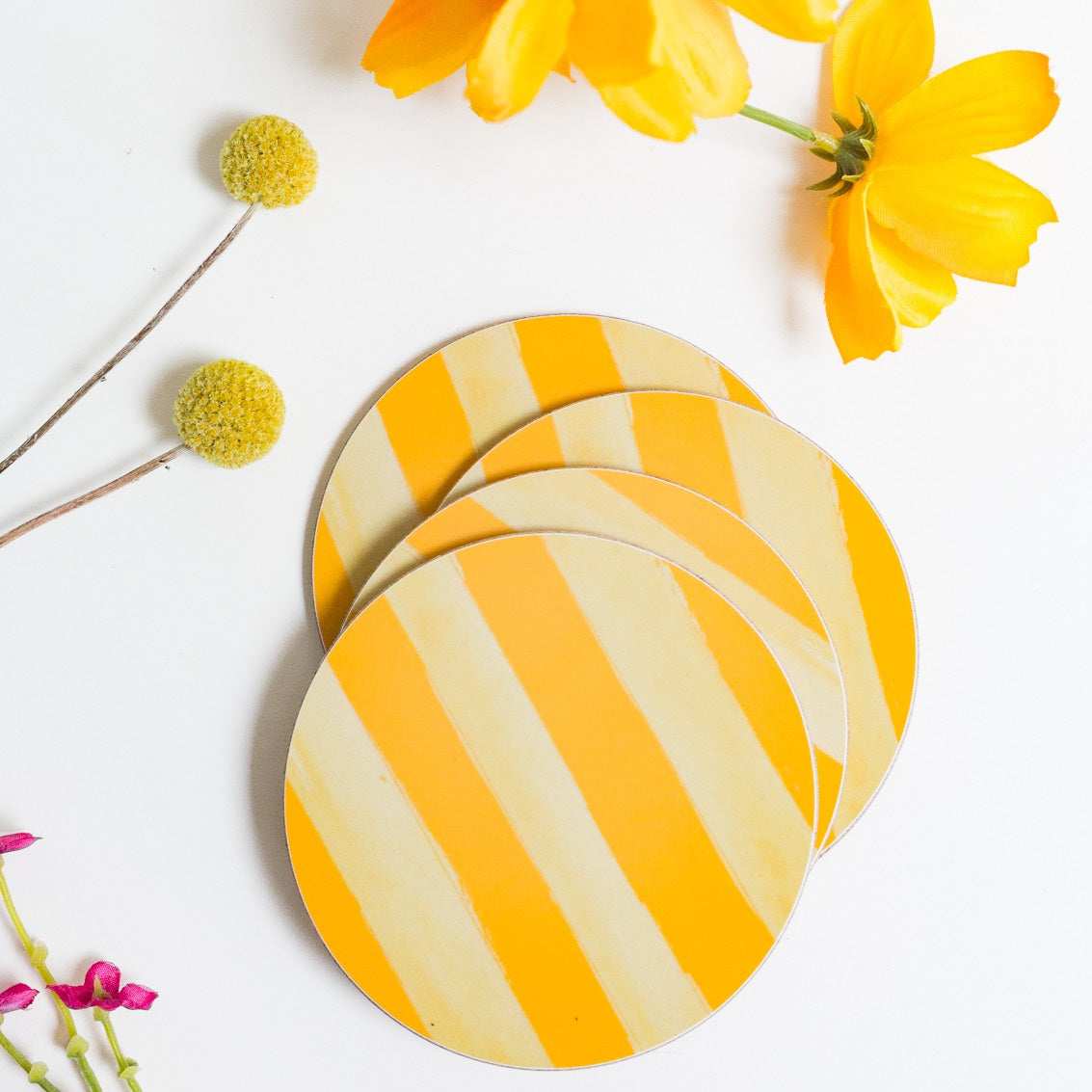 NEW! Buttercup Yellow (Stripes) Round Coaster