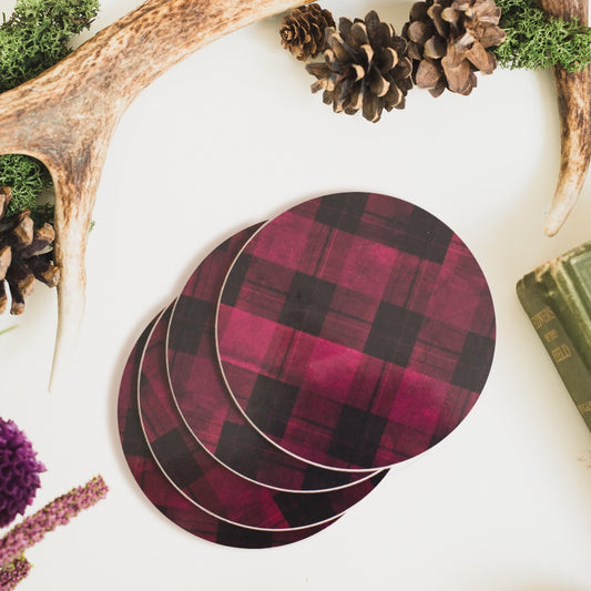 NEW! Burgundy (Tartan) Round Coaster