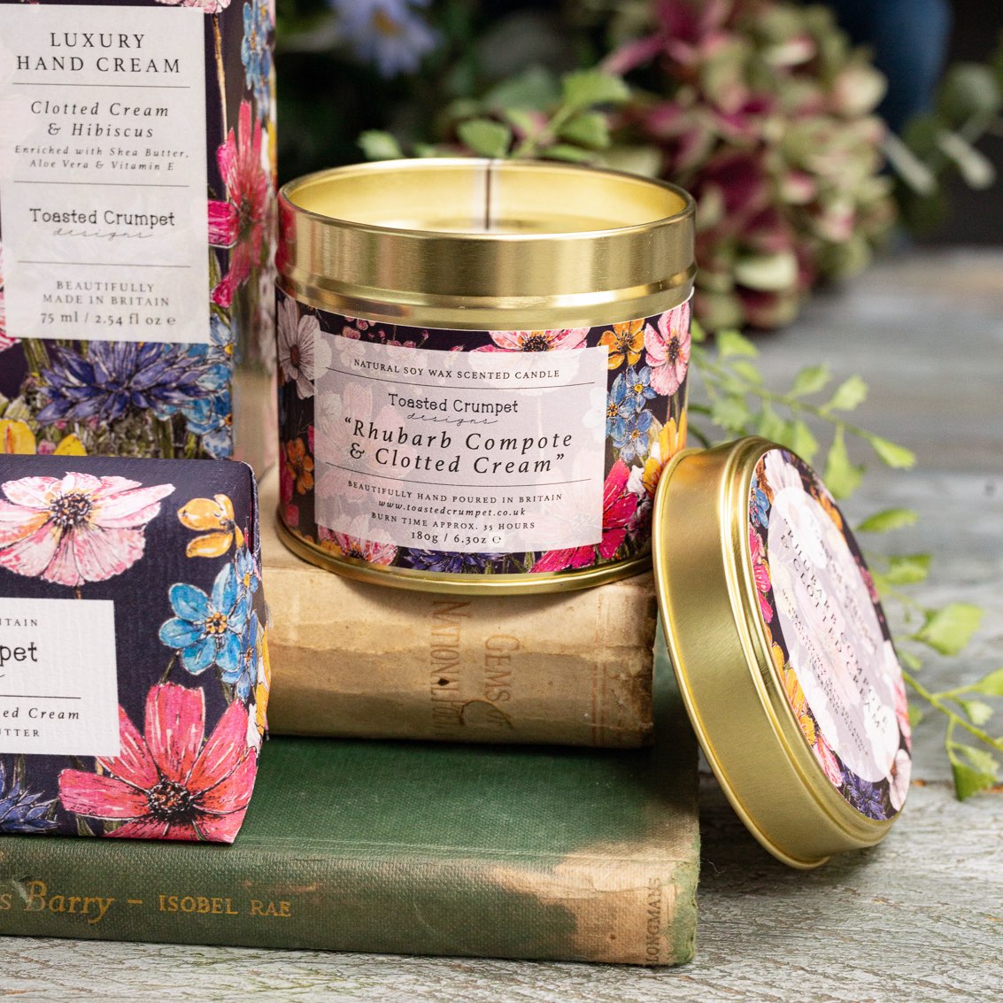 Rhubarb Compote & Clotted Cream Candle in a Matt Gold Tin