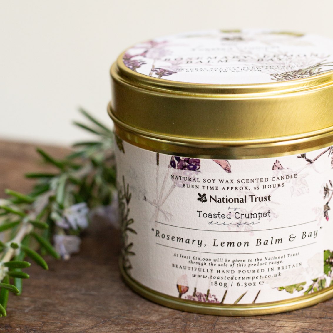 Rosemary, Lemon Balm & Bay Candle in a Matt Gold Tin